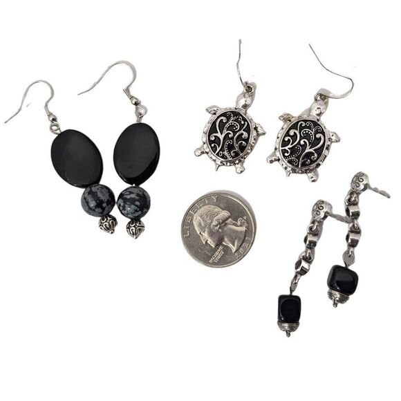 Turtle Earrings 3 Pairs of Earrings Silver-Tone Beaded Earrings Dangle Earrings - Picture 6 of 6